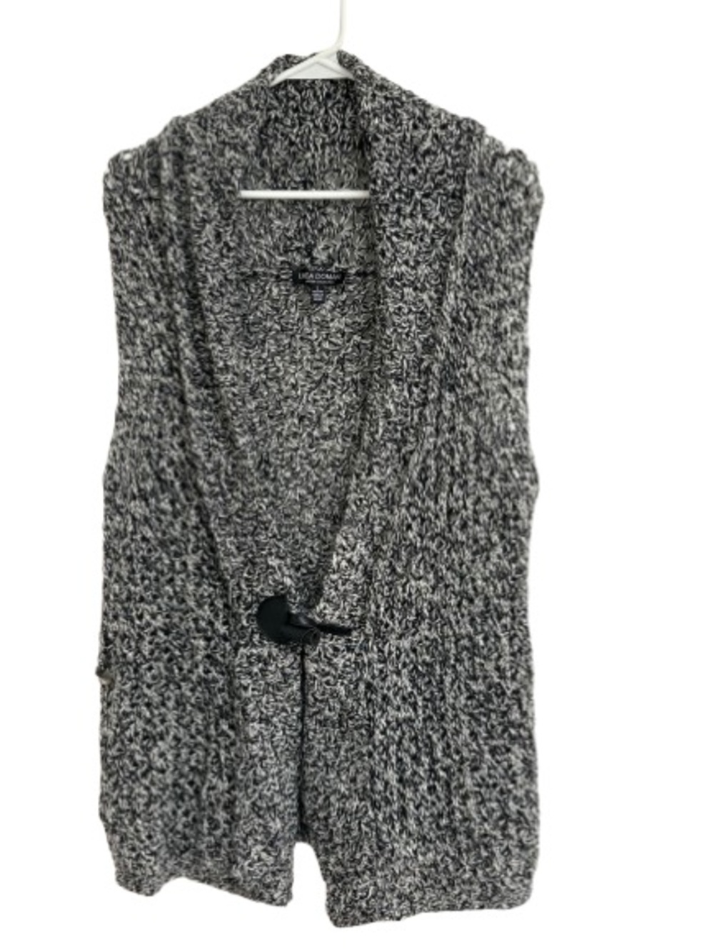 Lisa Todd Black & White Marled Sleeveless Shawl Cardigan with Toggle
